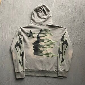 Vintage Hellstar Graphic Flame Pullover Hoodie Mens XL Grey 2000s